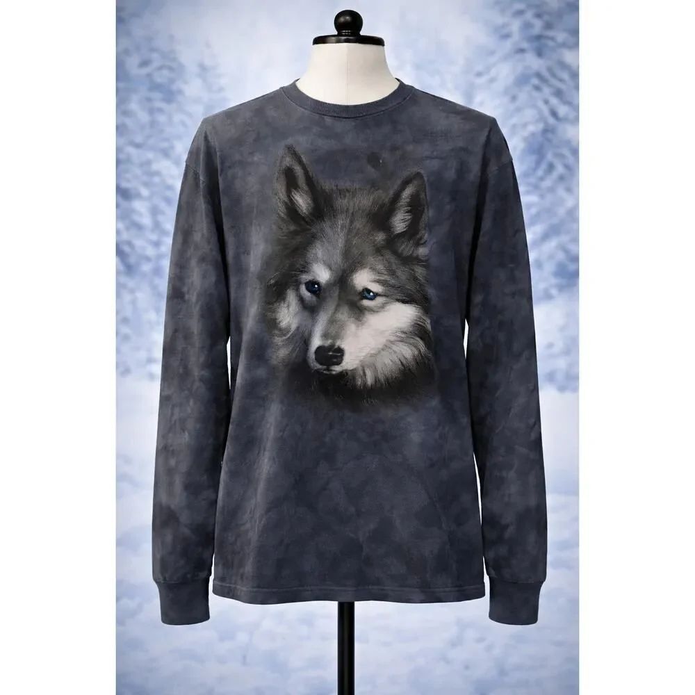 Vintage The Mountain Warrior Wolf Long Sleeve Graphic Nature Animal Shirt XL